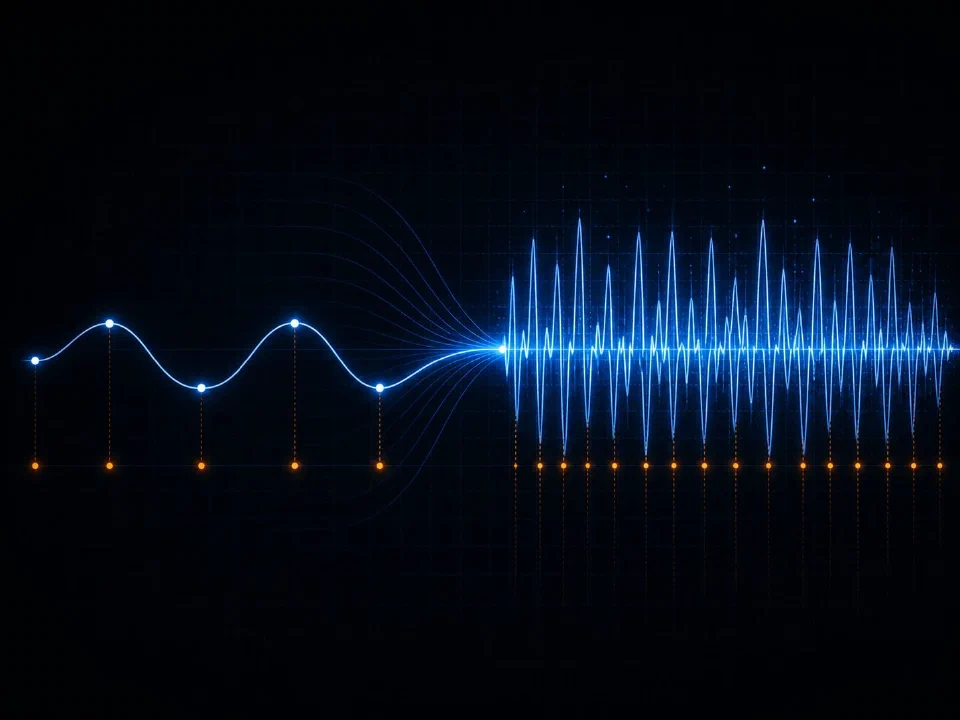 Sparse low-frequency signal on left transitioning to dense high-frequency signal on right